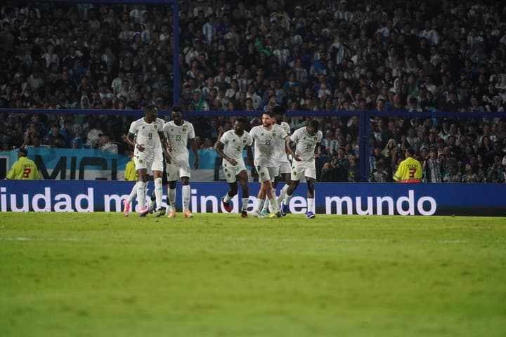 Les mourabitounes célébrant le but face a l'Argentine